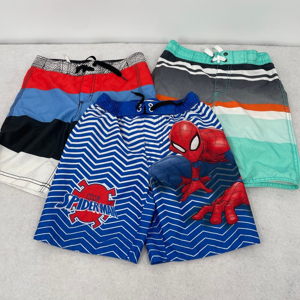 Boys Swim Trunks Lot of‎ 3 Marvel Spider-Man Old Navy Size 6-7 Blue Red Teal